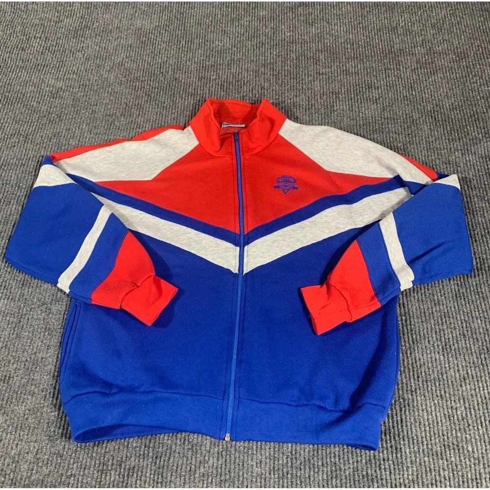 VTG MacGregor Jacket Mens Large Blue Full Zip Fleece Embroidered Track Retro 90s